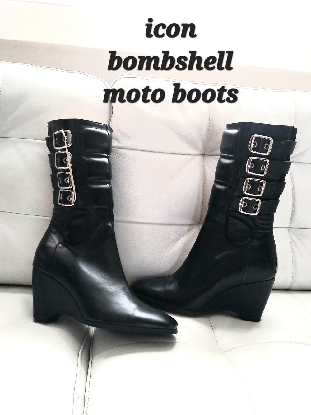 ICON Black Moto Wedge Boots with Buckle Straps